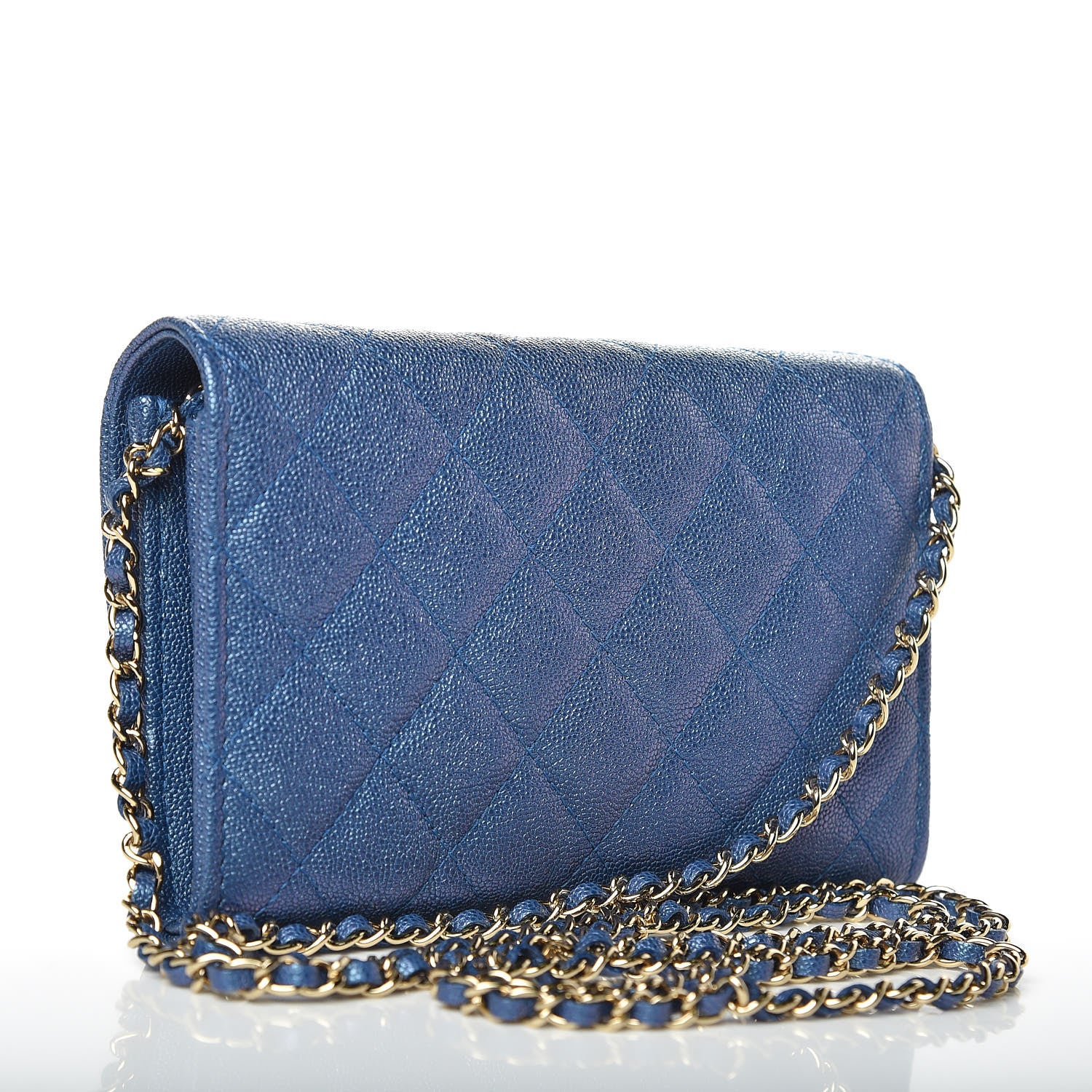 Chanel Iridescent Caviar Quilted Classic Clutch With Chain Dark Blue 3 of 9