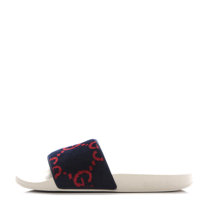 Gucci Terry Cloth GG Monogram Slide Sandals 37 Blue Red 1 of 9