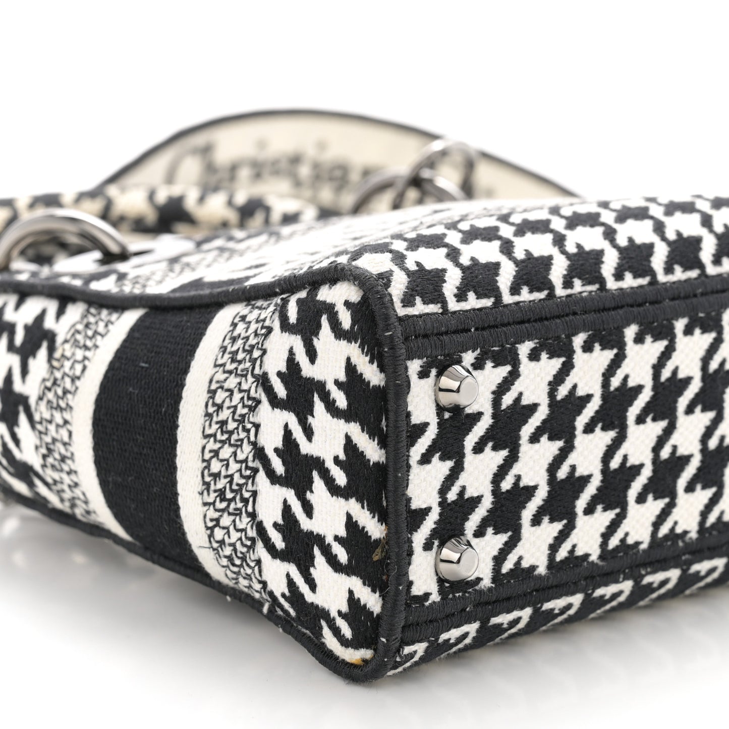 Canvas Houndstooth Embroidered Mini Lady D-Lite Black White
