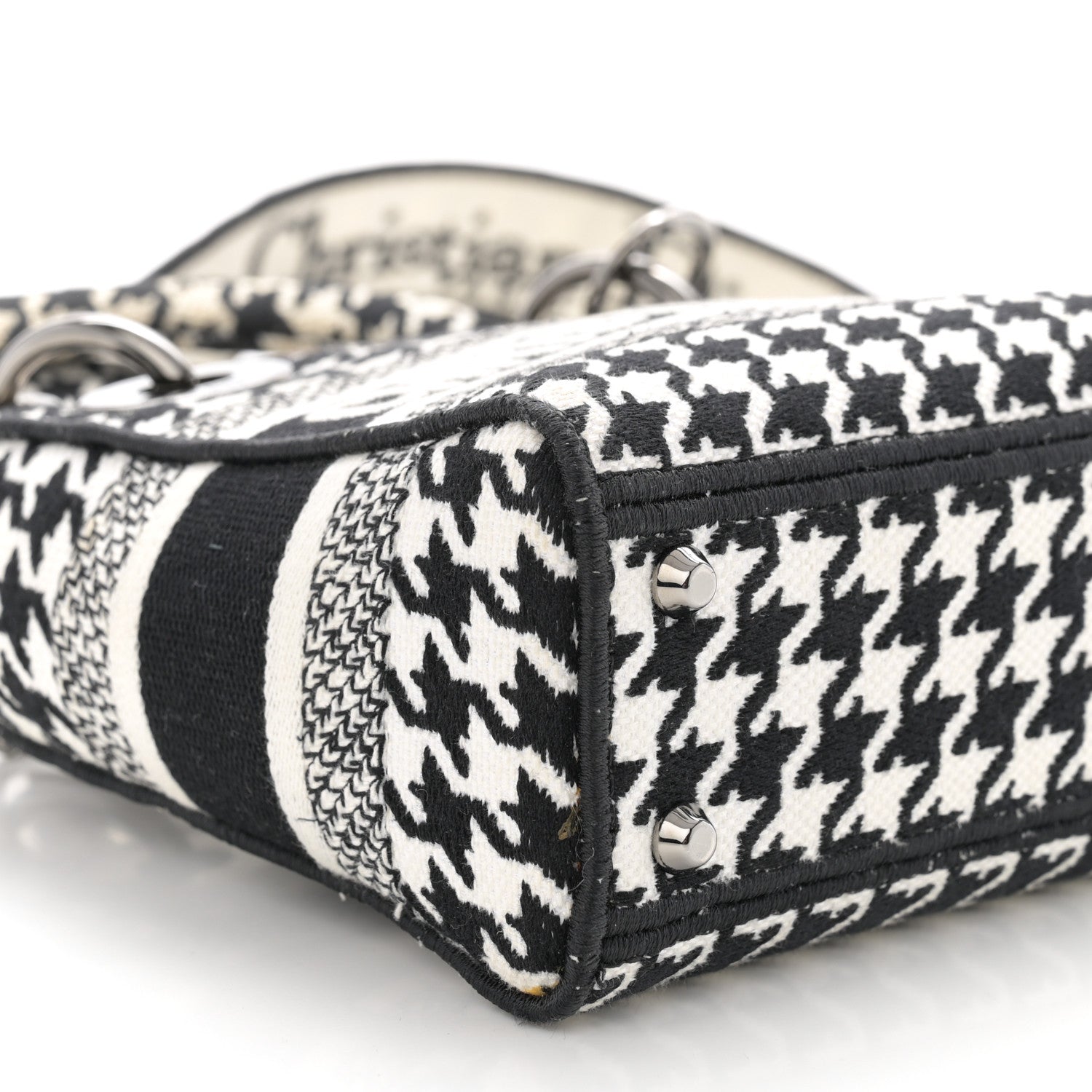 Christian Dior Canvas Houndstooth Embroidered Mini Lady D-Lite Black White 8 of 10