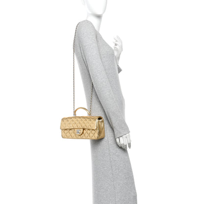 Chanel Metallic Caviar Quilted Top Handle East West Flap Gold 2 of 11