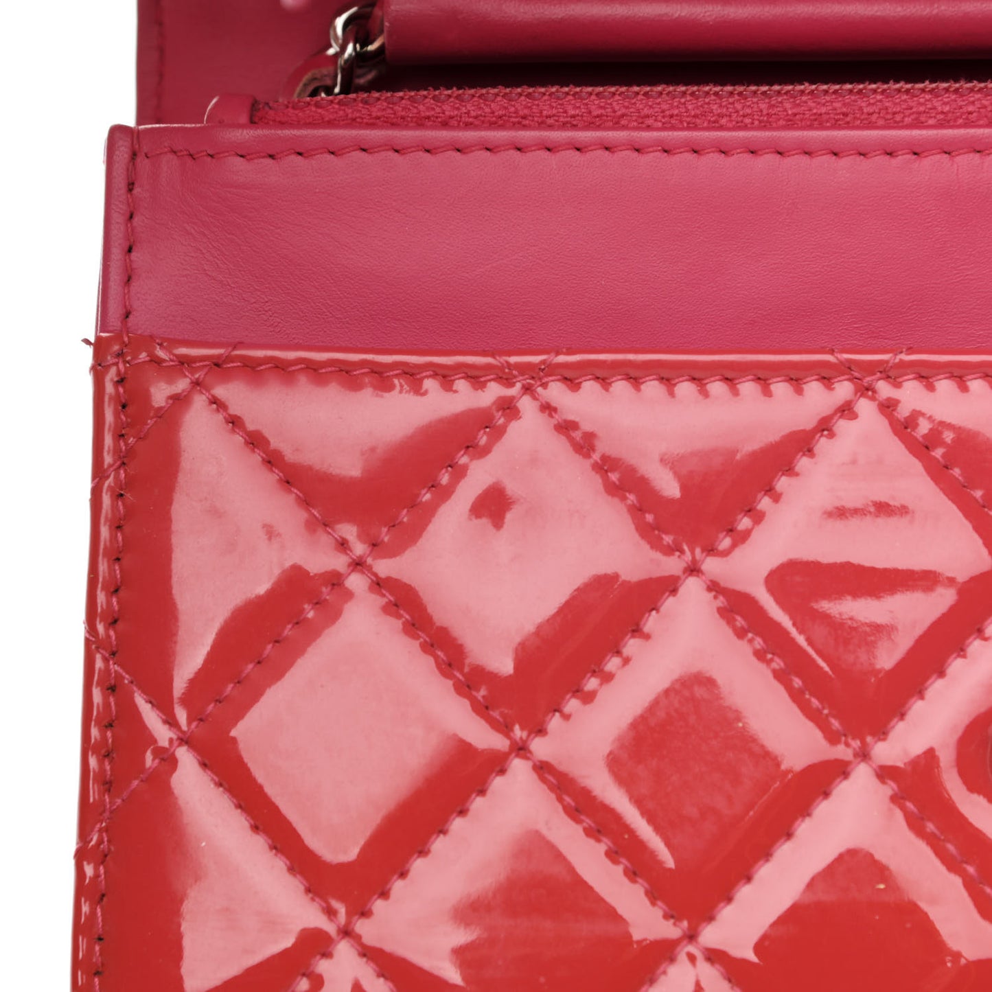 Patent Calfskin Quilted Wallet On Chain WOC Pink