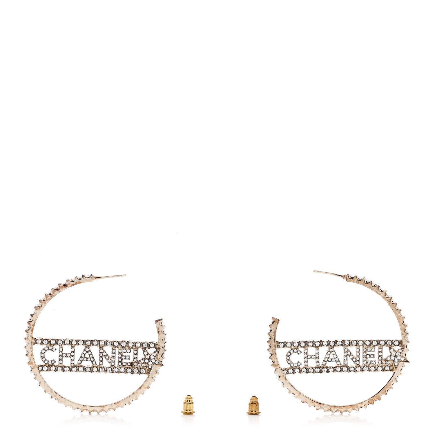 Chanel Crystal Logo Hoop Earrings Gold 3 of 5
