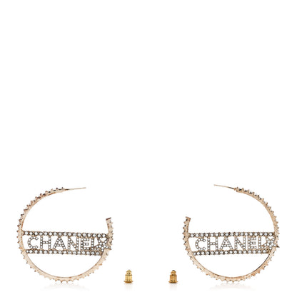 Chanel Crystal Logo Hoop Earrings Gold 3 of 5