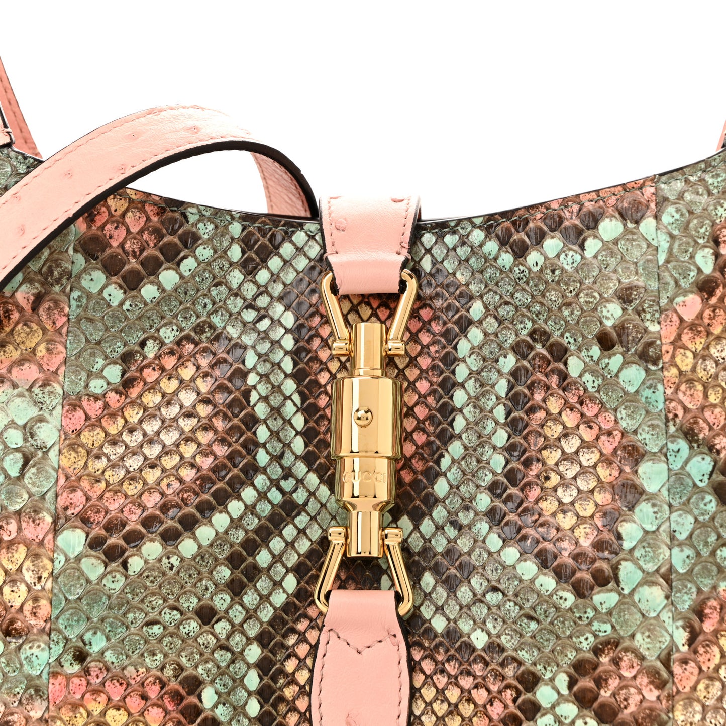 Snakeskin Ostrich Calfskin Small Jackie 1961 Hobo Pink Multicolor
