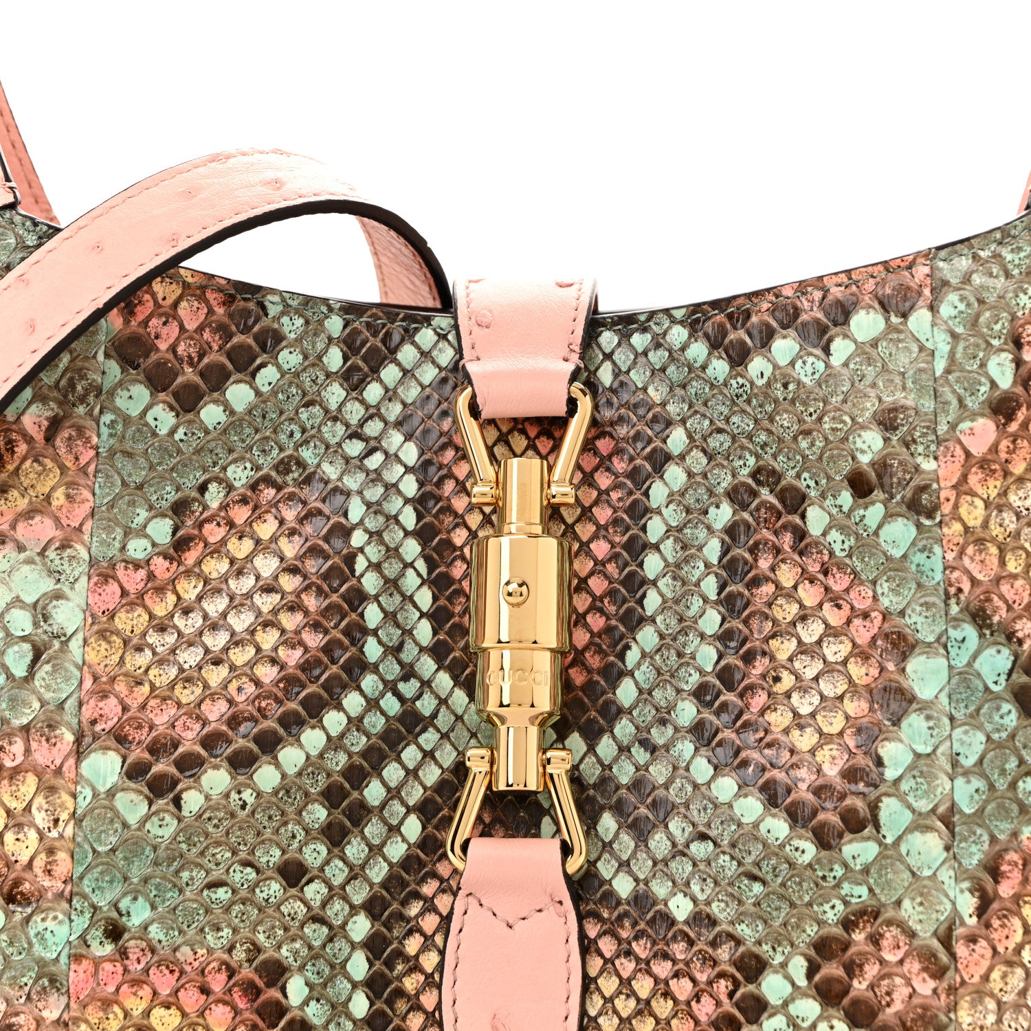 Gucci Snakeskin Ostrich Calfskin Small Jackie 1961 Hobo Pink Multicolor 9 of 12