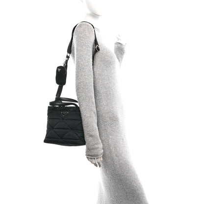 Prada Re-Nylon Nappa Triangle Quilted Padded Double Handled Zip Pocket Tote Black 2 of 12