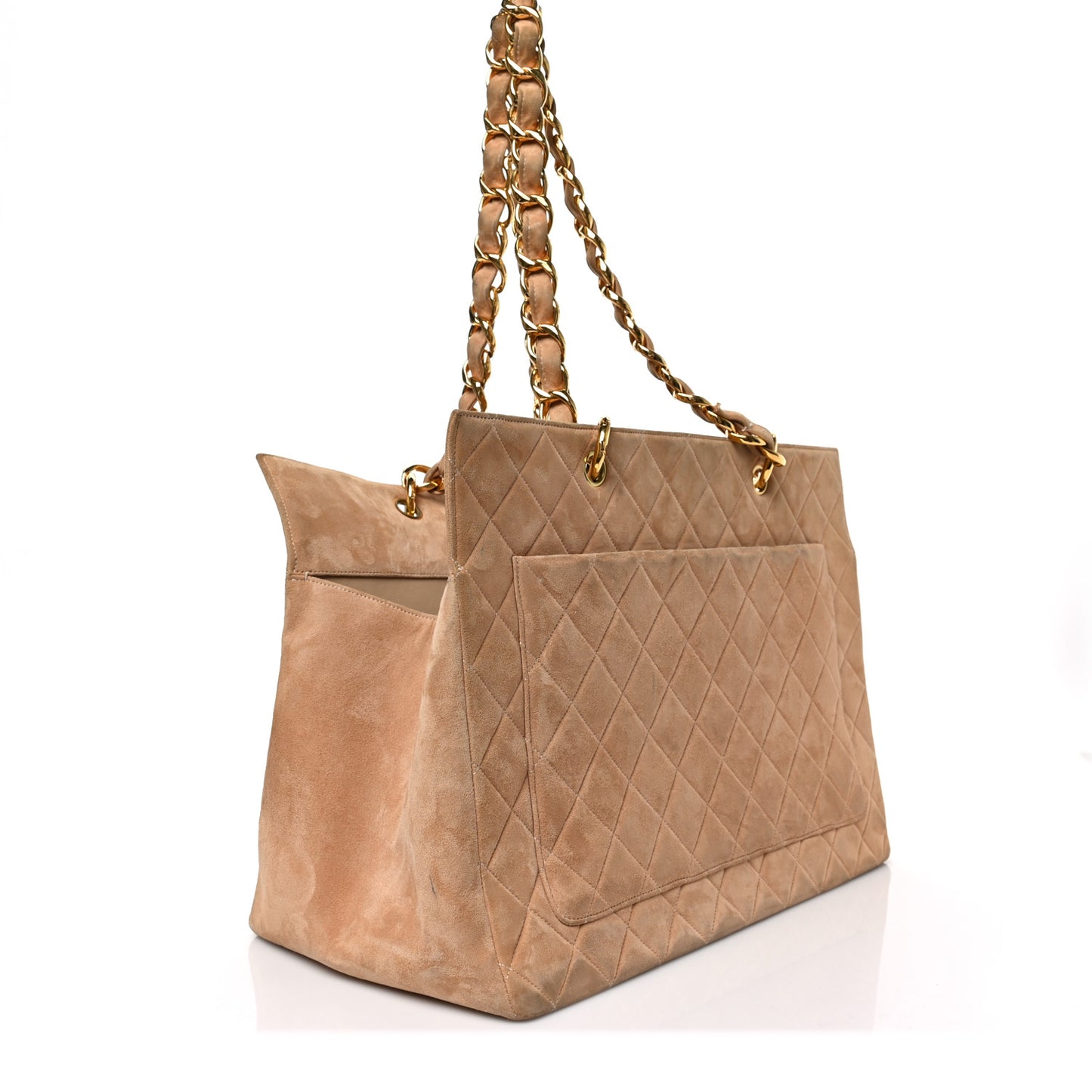 Suede Quilted CC Timeless Shopping Tote Beige