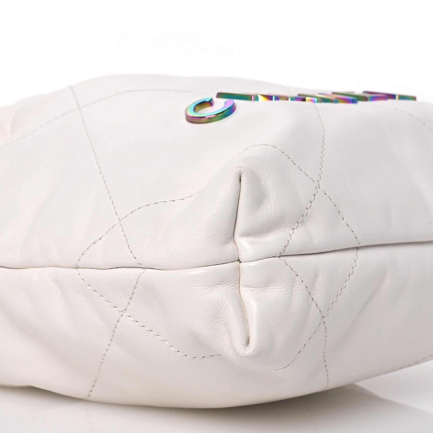 Shiny Calfskin Quilted Rainbow Mini Chanel 22 White
