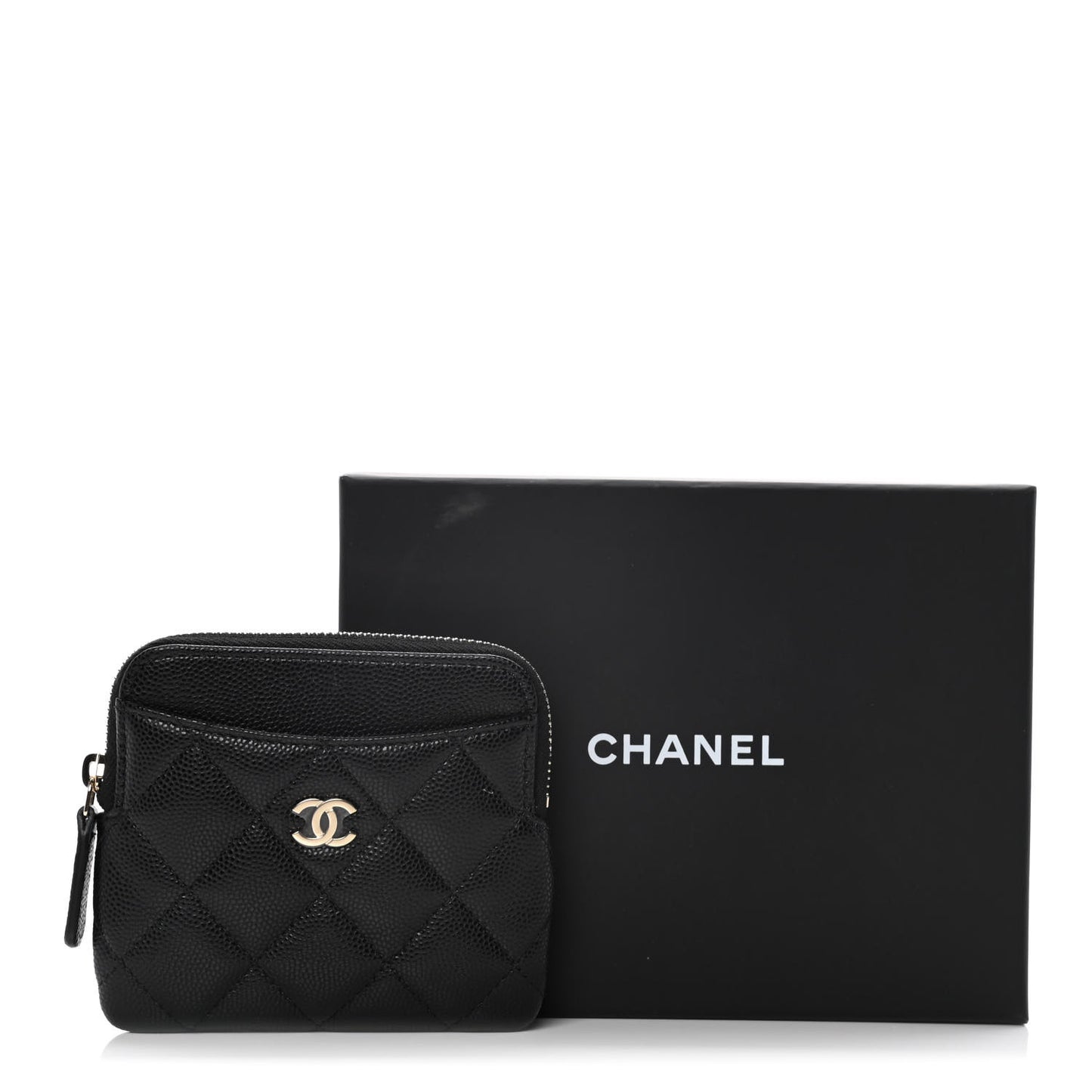 Caviar Quilted Zip Card Holder Wallet Black