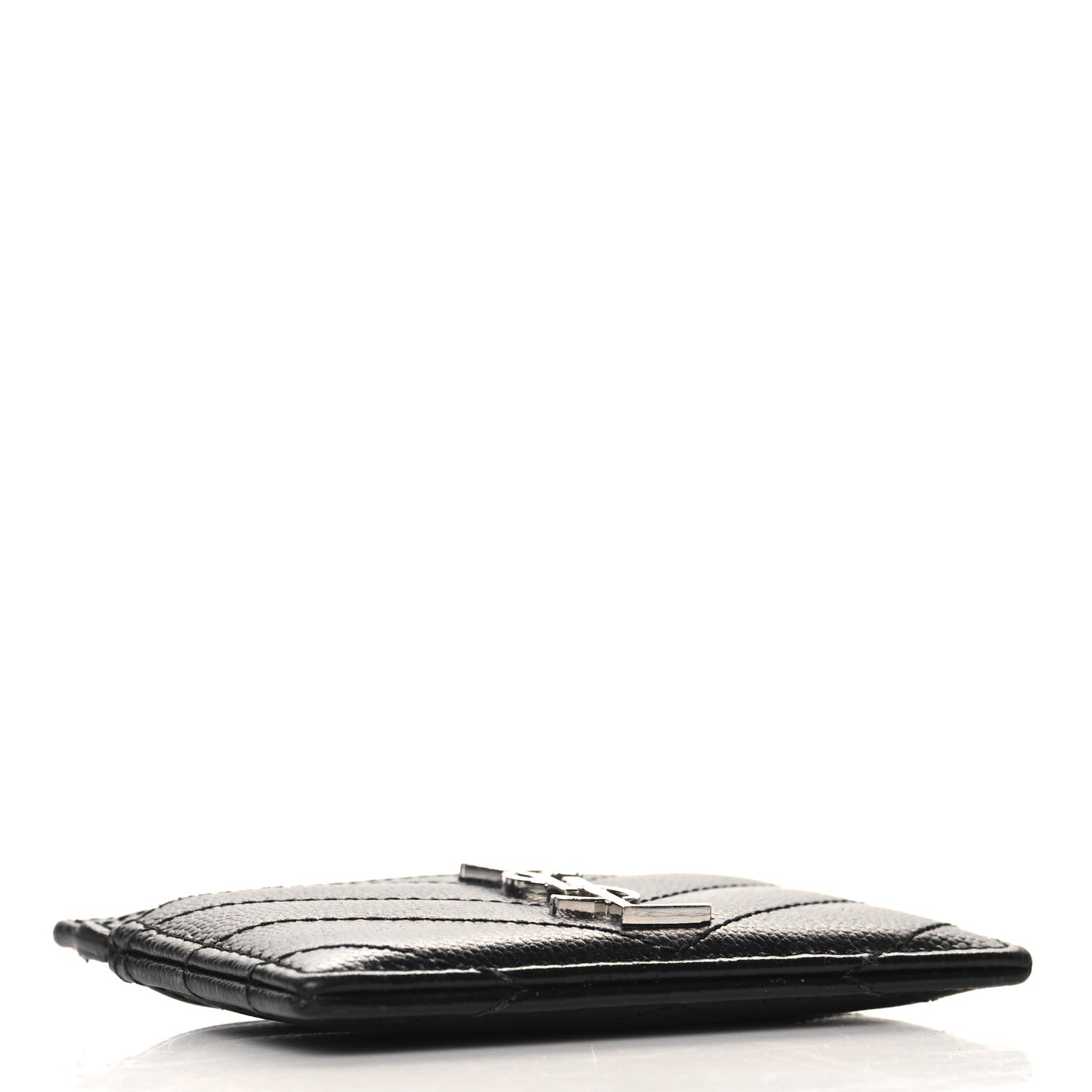 Saint Laurent Grain De Poudre Matelasse Chevron Monogram Credit Card Case Black 4 of 7