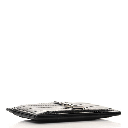 Saint Laurent Grain De Poudre Matelasse Chevron Monogram Credit Card Case Black 4 of 7