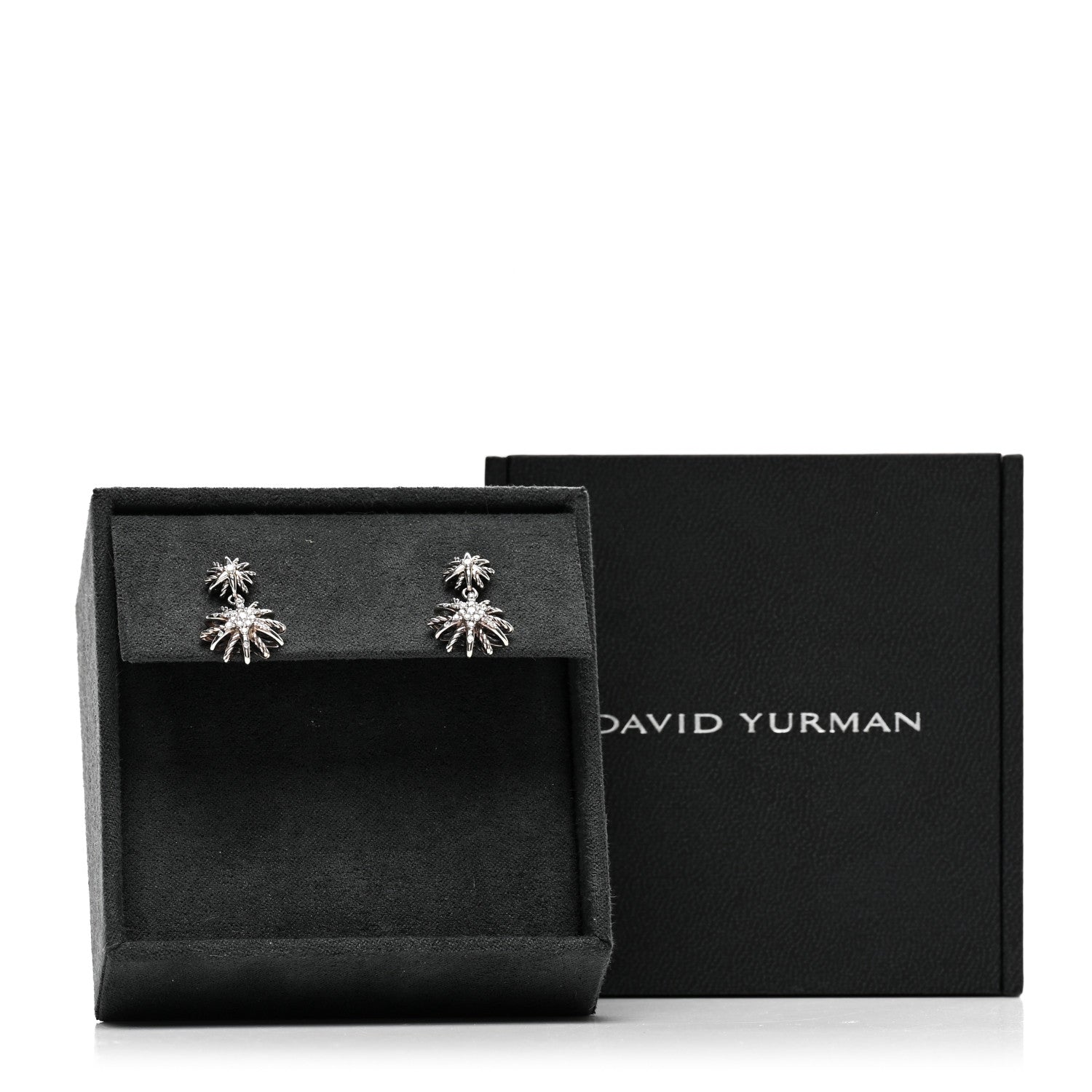 David Yurman Sterling Silver Diamond Starburst Double Drop Earrings 5 of 5