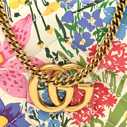 Gucci X KEN SCOTT Calfskin Matelasse Floral Print Super Mini GG Marmont Shoulder Bag Ivory Pink 8 of 10