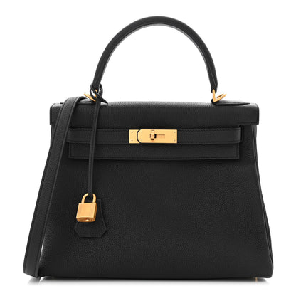 Hermes Togo Horseshoe Kelly Retourne 28 Black Vert Fonce 1 of 11