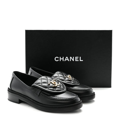 Chanel Lambskin Quilted CC Turnlock Loafers 36 Black 10 of 10