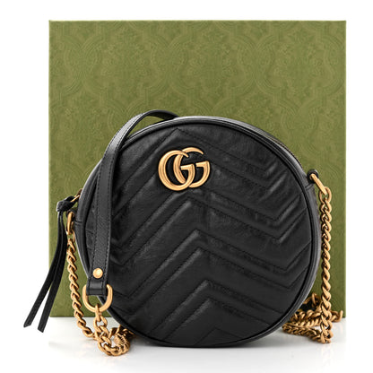 Gucci Azalea Calfskin Matelasse Heart Mini GG Marmont Round Shoulder Bag Black 11 of 11