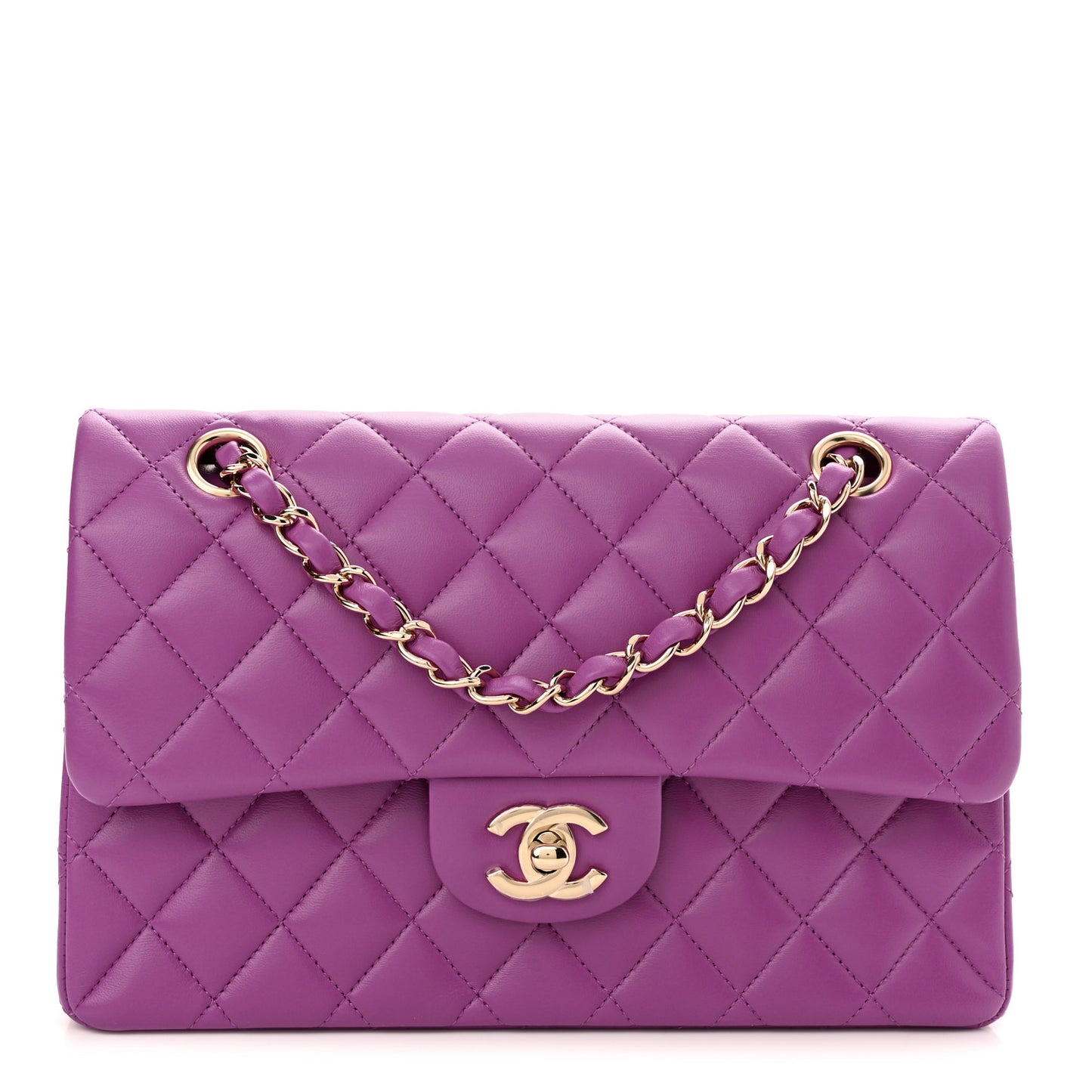 Lambskin Quilted Small Double Flap Purple