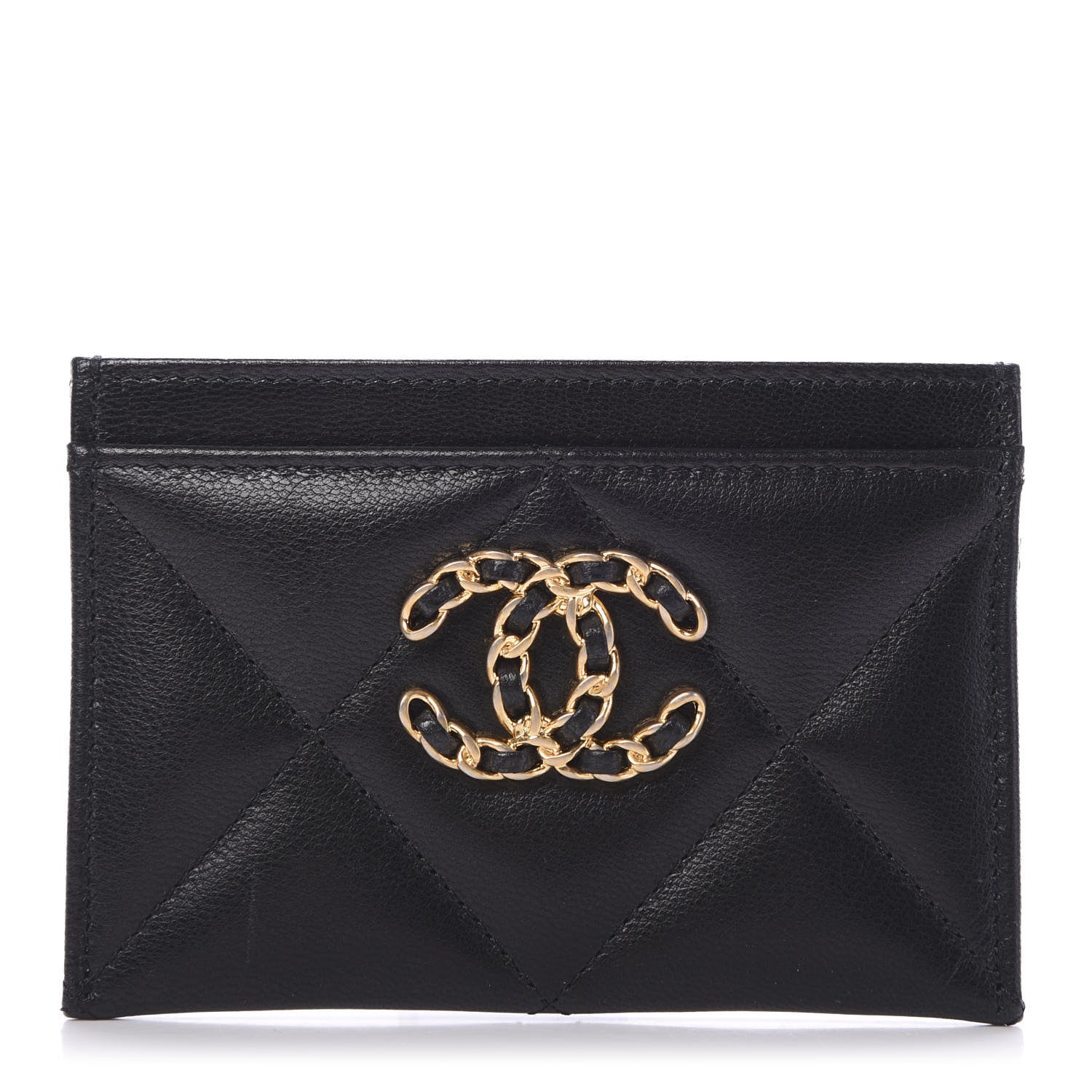 Chanel Shiny Goatskin Quilted Chanel 19 Card Holder Black 1 of 8