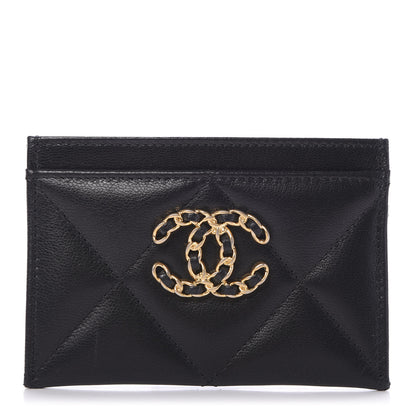 Chanel Shiny Goatskin Quilted Chanel 19 Card Holder Black 1 of 8