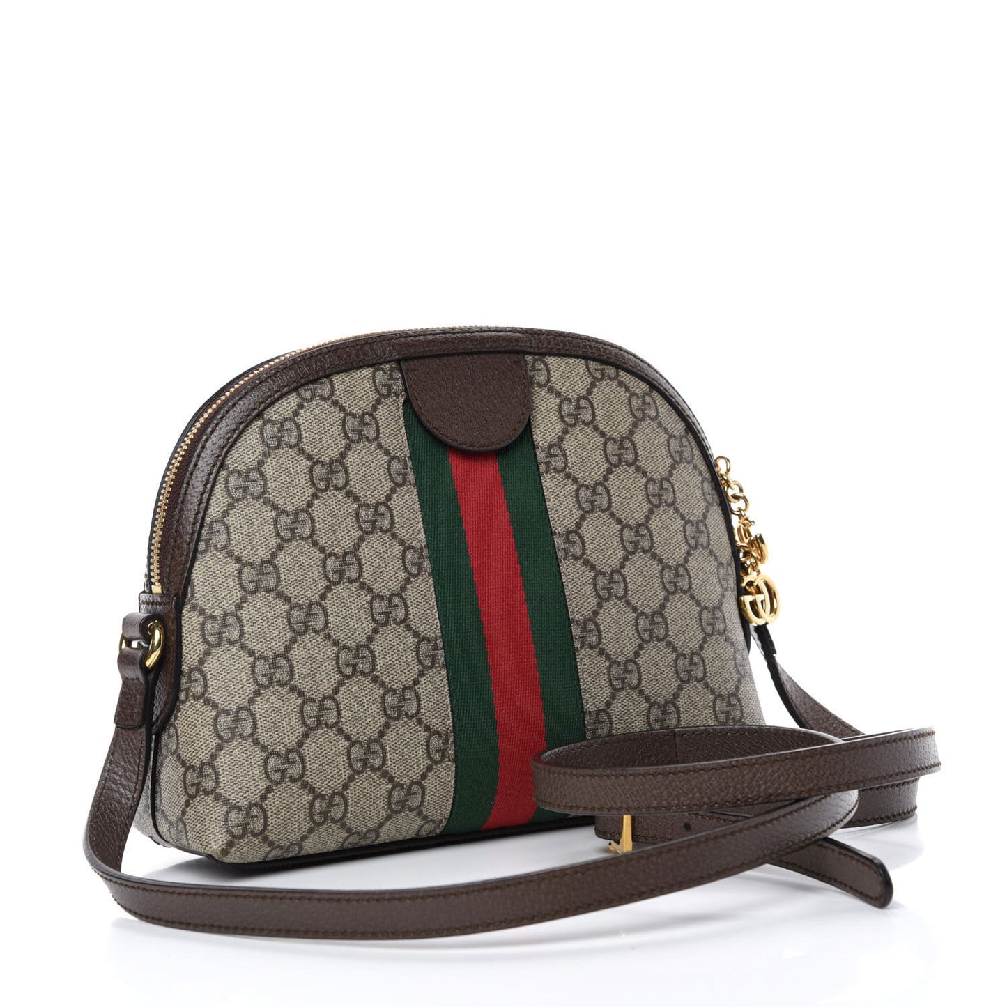 GG Supreme Monogram Textured Dollar Calfskin Web Small Ophidia Dome Shoulder Bag Beige Ebony New Acero