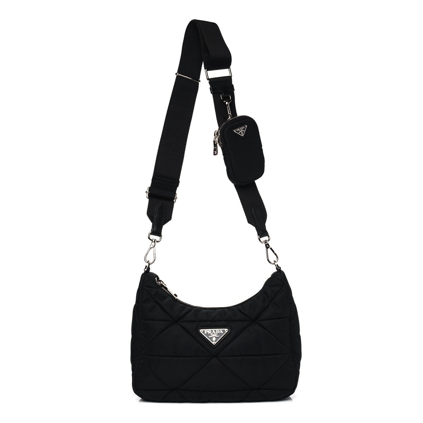 Nylon Quilted Patchwork Re-Edition Hobo Bag Black