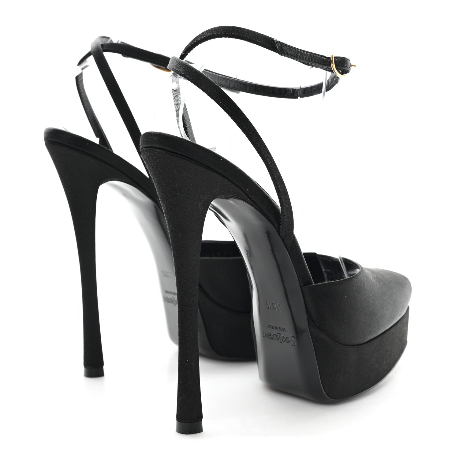 Saint Laurent Crepe Satin Liberat Platform Sandals 38.5 Black 5 of 8