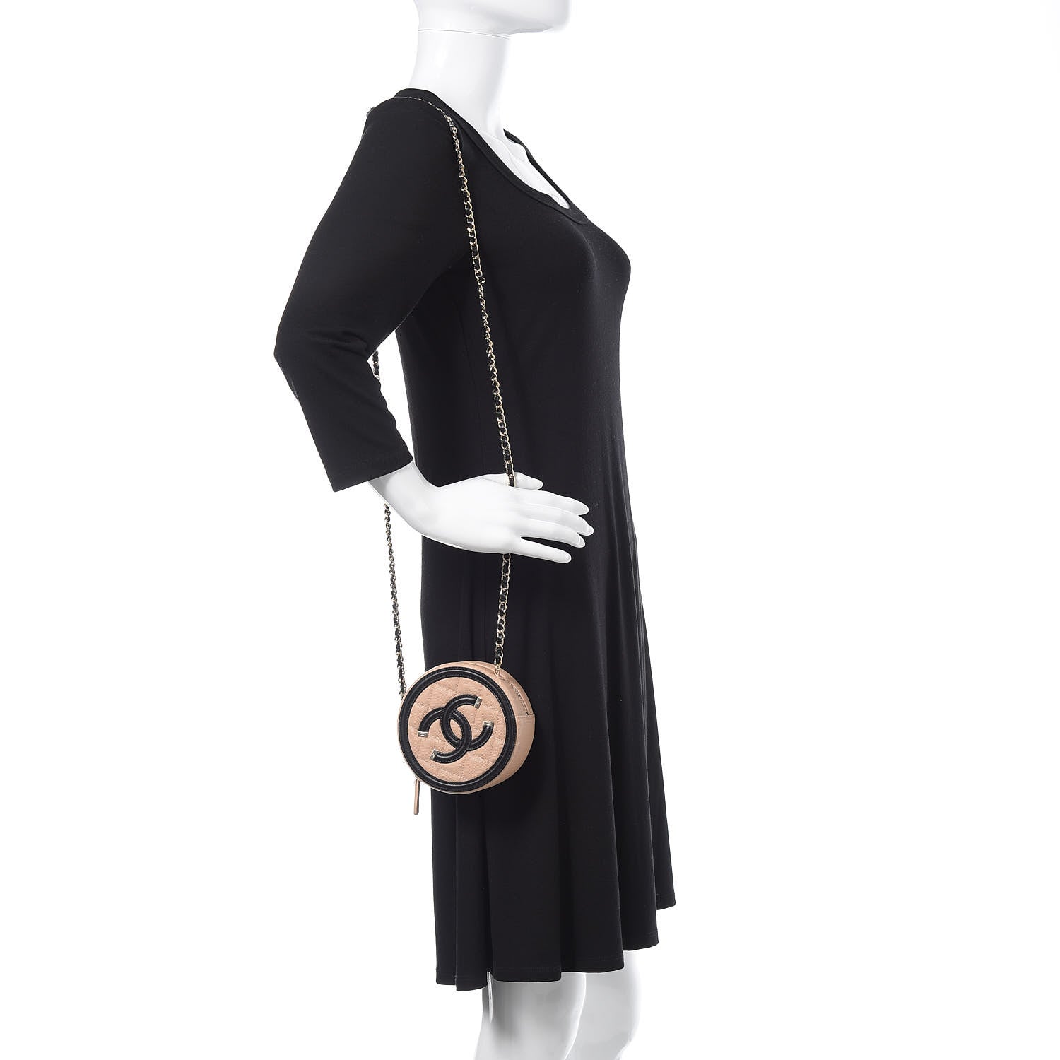 Chanel Caviar Quilted Round Filigree Crossbody Beige Black 2 of 10