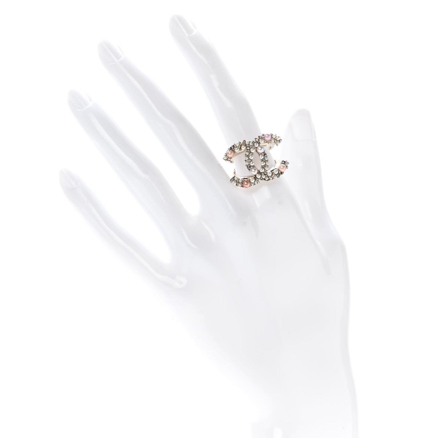 Pearl Crystal CC Charms Ring 6.25 Light Gold Pink