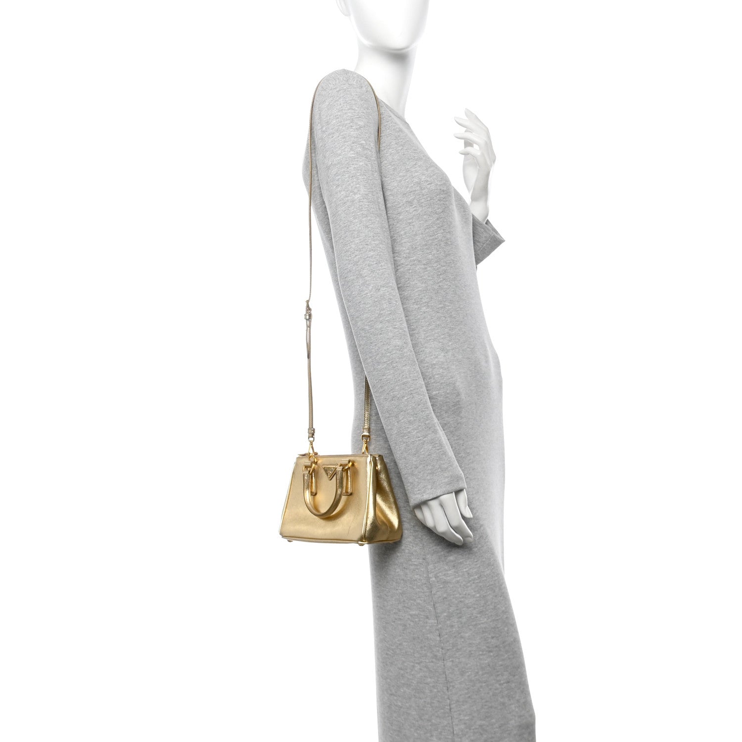 Prada Metallic Saffiano Lux Micro Galleria Double Zip Tote Gold 2 of 10