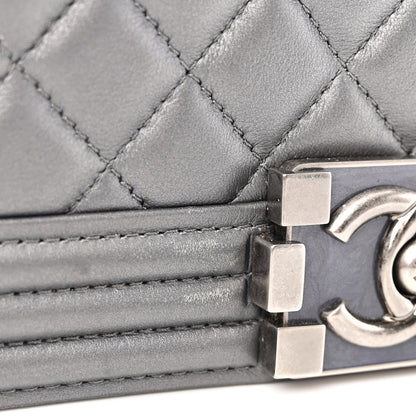 Chanel Metallic Lambskin Quilted New Medium Boy Flap Dark Silver 11 of 18