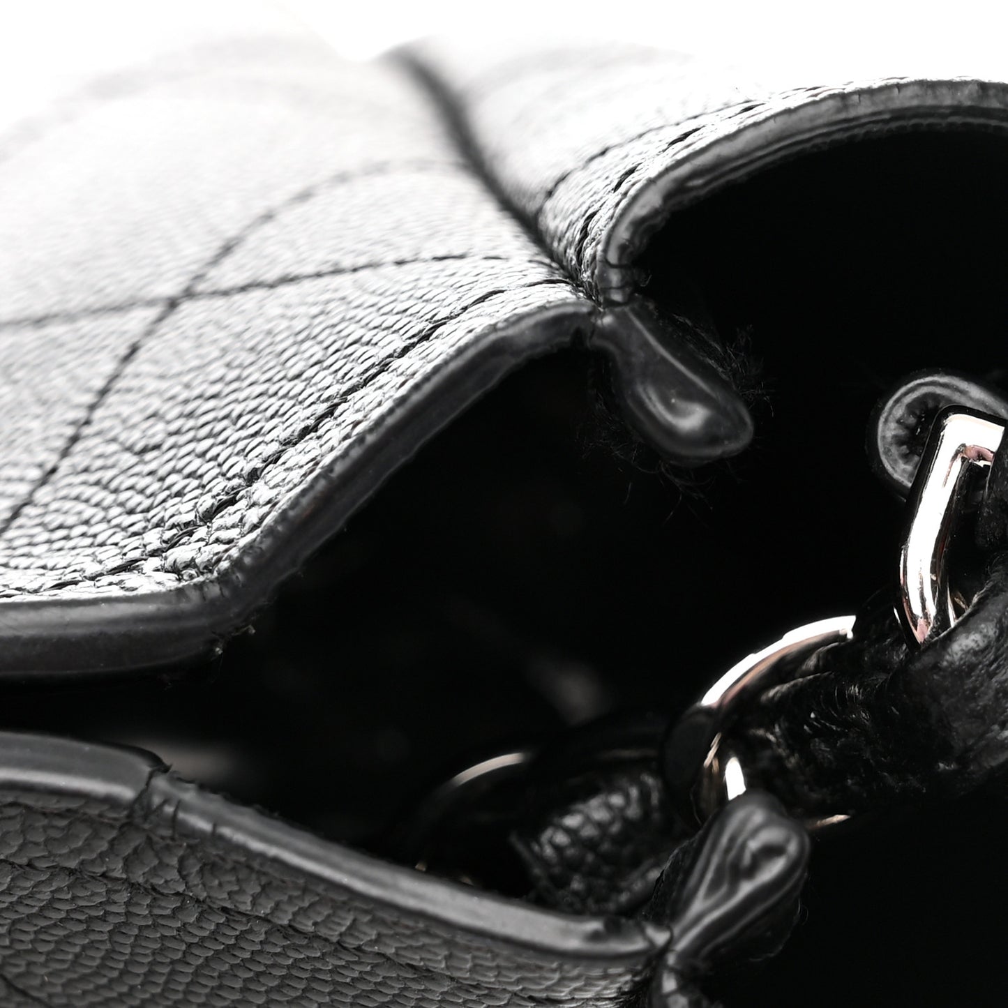 Caviar Stitched Large Lady Coco Shopping Tote Black