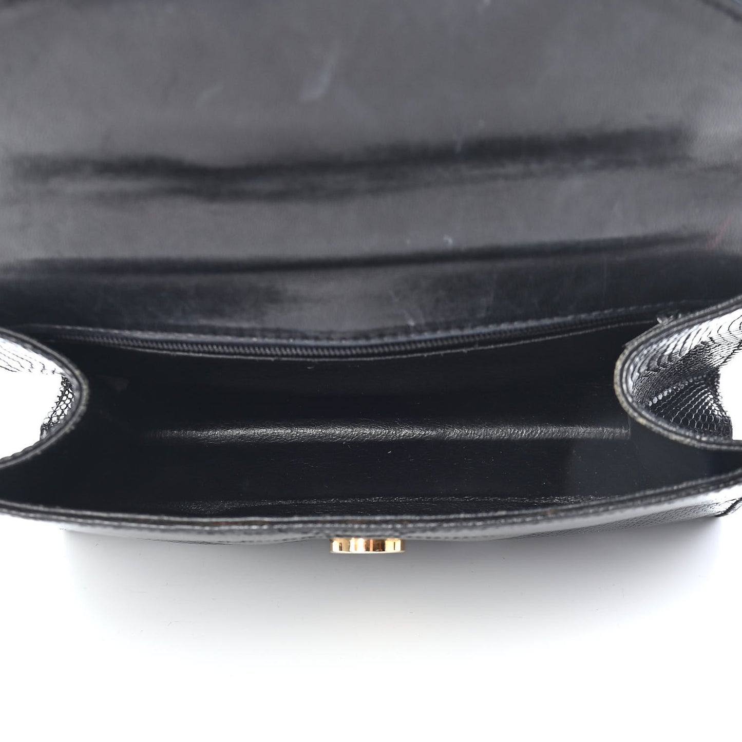 Lizard Quilted CC Single Flap Bag Black