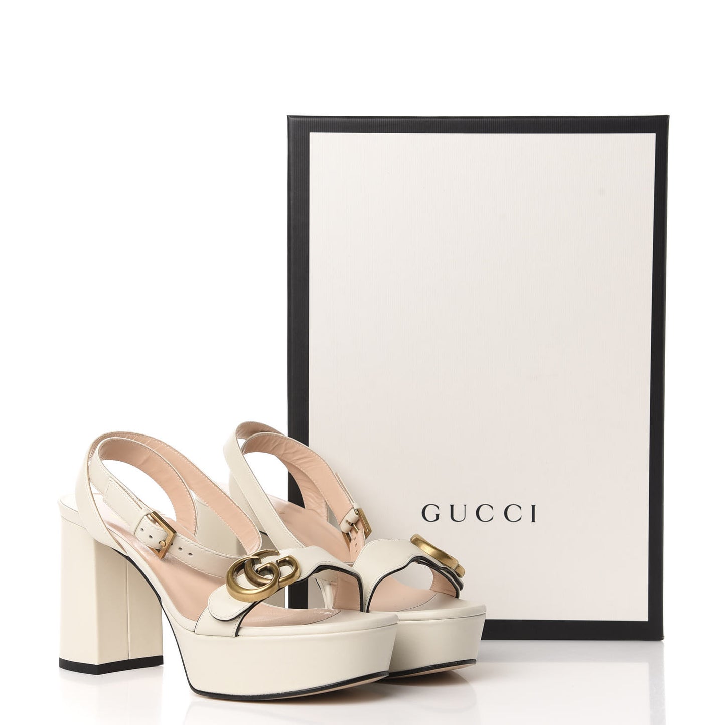 Calfskin GG Marmont Ankle Wrap 30/85mm Platform Sandals 37 Mystic White
