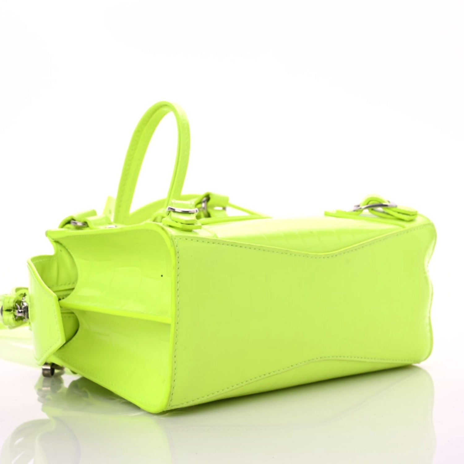 Balenciaga Semi Shiny Calfskin Crocodile Embossed Neo Classic Silver Hardware Mini City Fluo Yellow 4 of 18