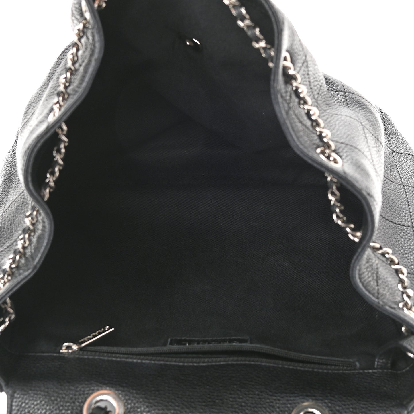 Grained Calfskin Stitched Flap Drawstring Backpack Black