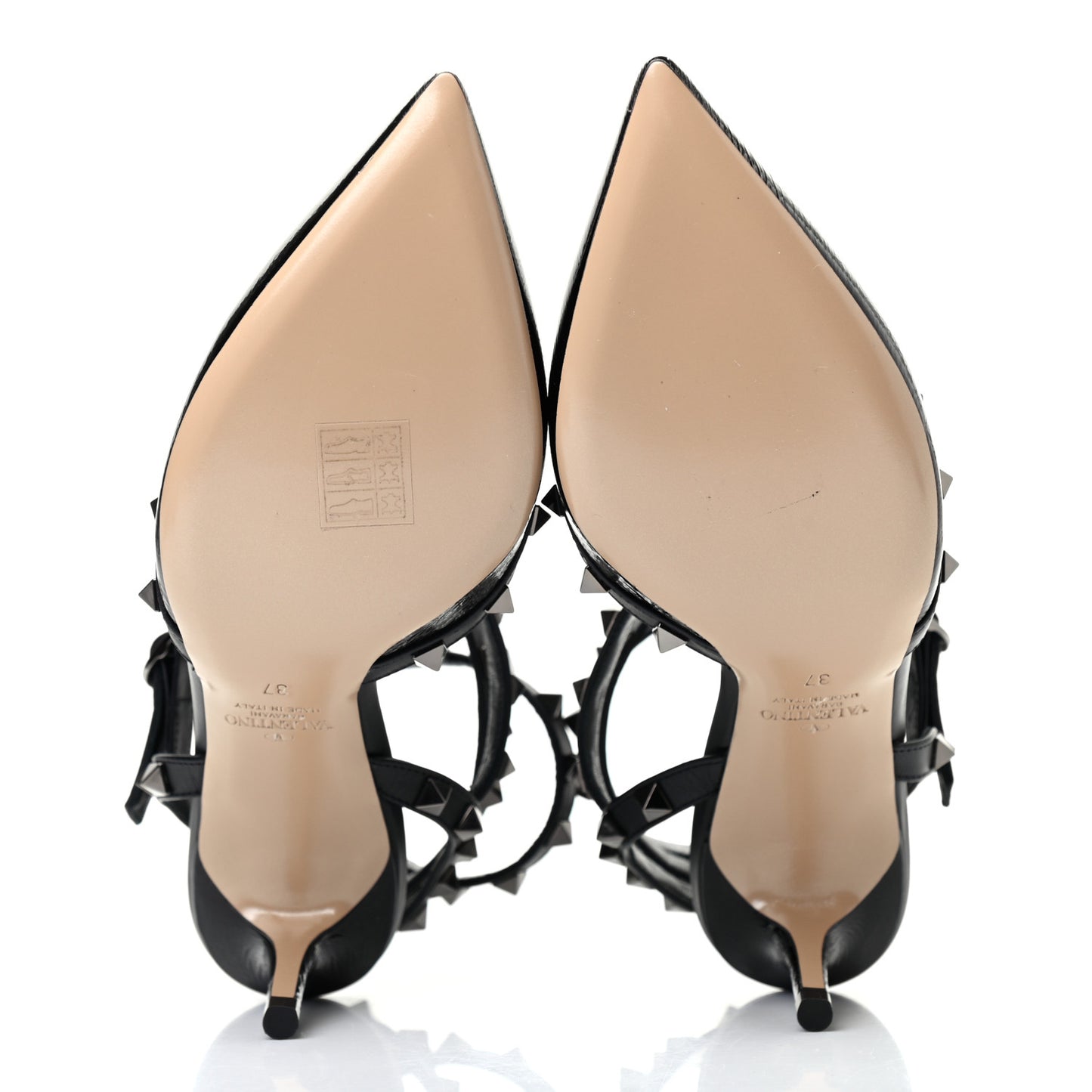 Wrinkled Patent Nappa Rockstud Ankle Strap 65mm Pumps 37 Black