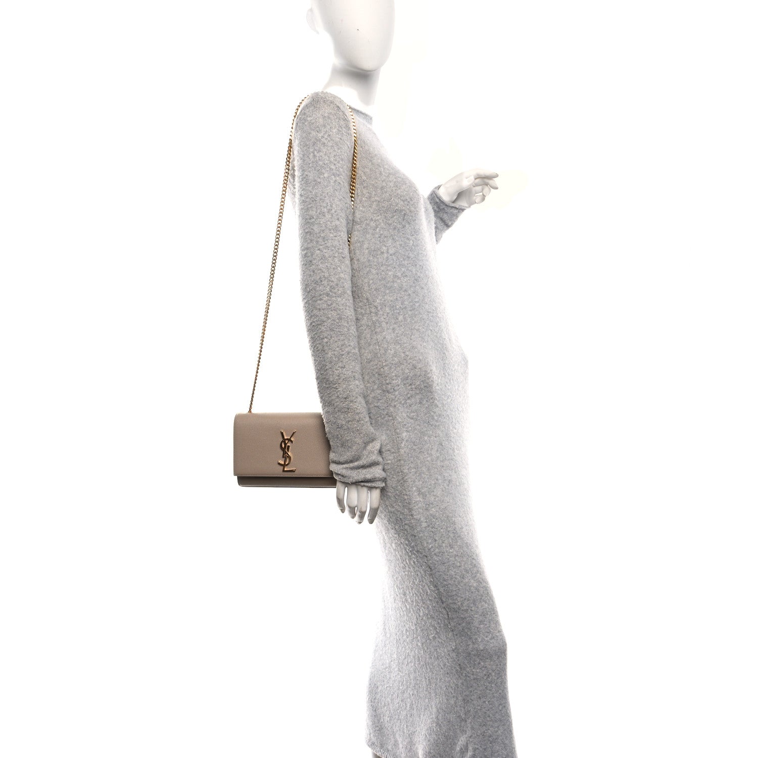 Saint Laurent Grain De Poudre Small Monogram Kate Satchel Dark Beige 2 of 10