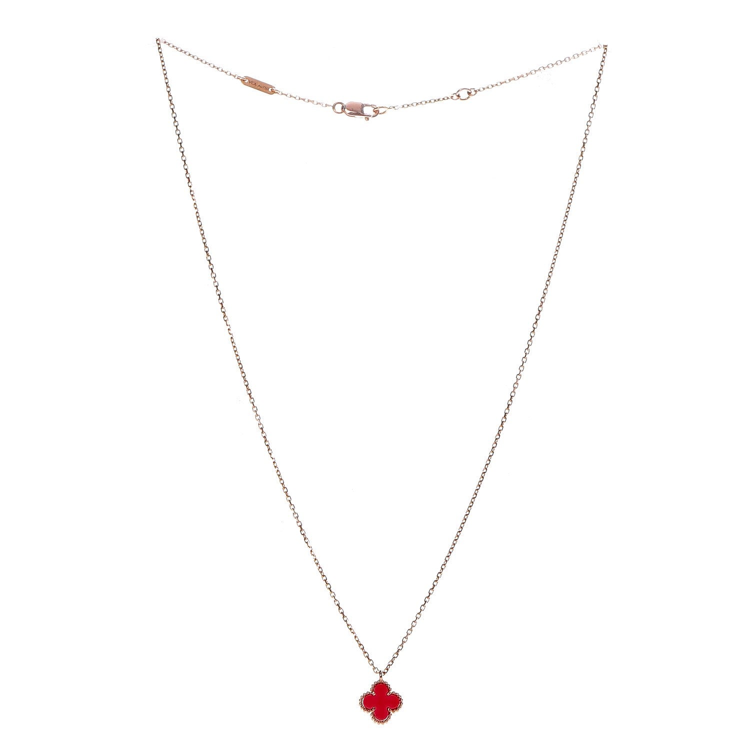 Van Cleef & Arpels 18K Rose Gold Carnelian Sweet Alhambra Pendant Necklace 3 of 6