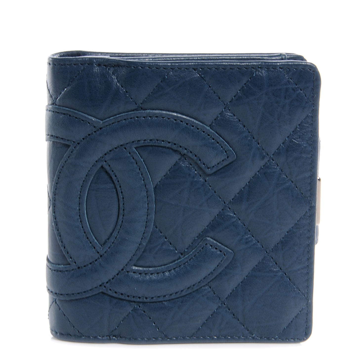 Aged Calfskin Cambon Compact Wallet Blue