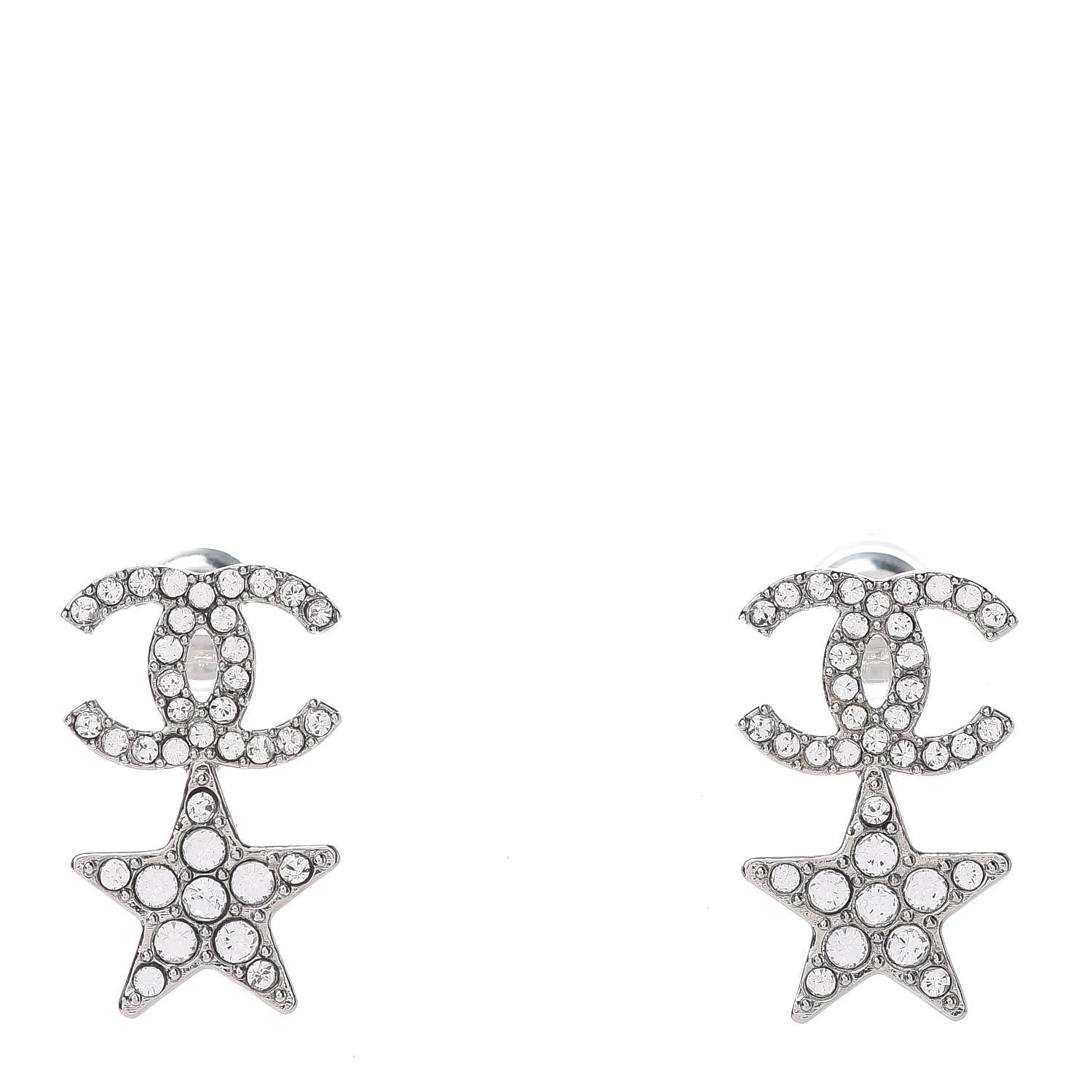 Chanel Crystal CC Star Earrings Silver 1 of 5
