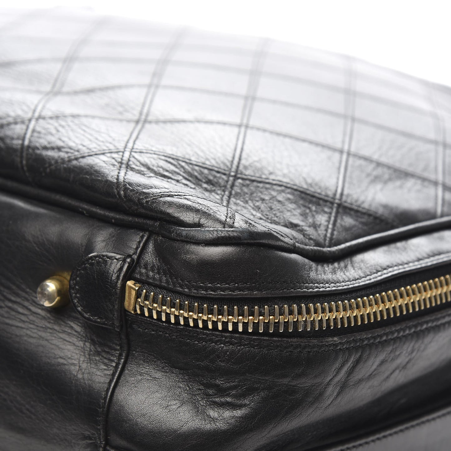 Lambskin Stitched Suitcase Travel Bag Black