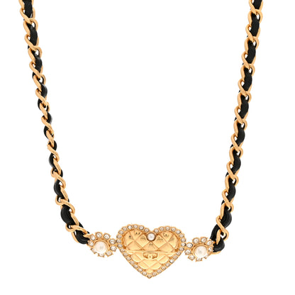 Chanel Metal Lambskin Glass Pearl Strass Heart Choker Gold Black 1 of 6