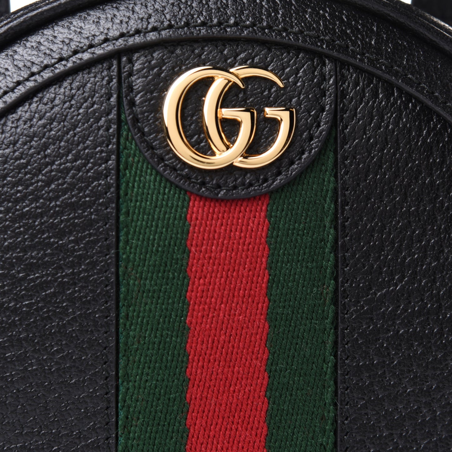 Grained Calfskin Web Mini Ophidia Round Backpack Black