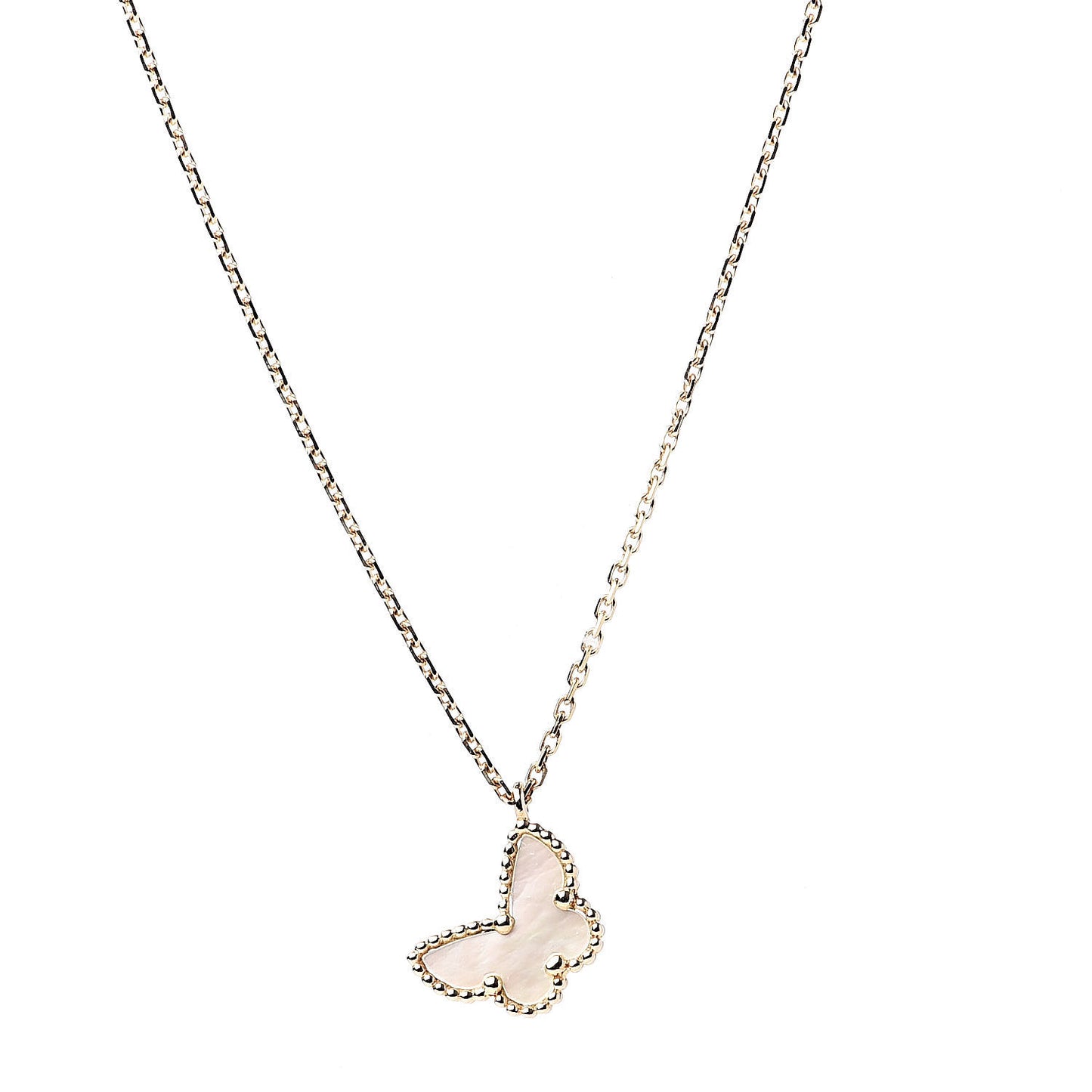 18K Yellow Gold Mother of Pearl Sweet Alhambra Butterfly Pendant Necklace