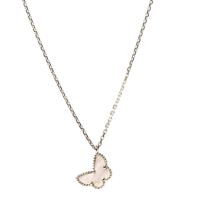 Van Cleef & Arpels 18K Yellow Gold Mother of Pearl Sweet Alhambra Butterfly Pendant Necklace 4 of 7