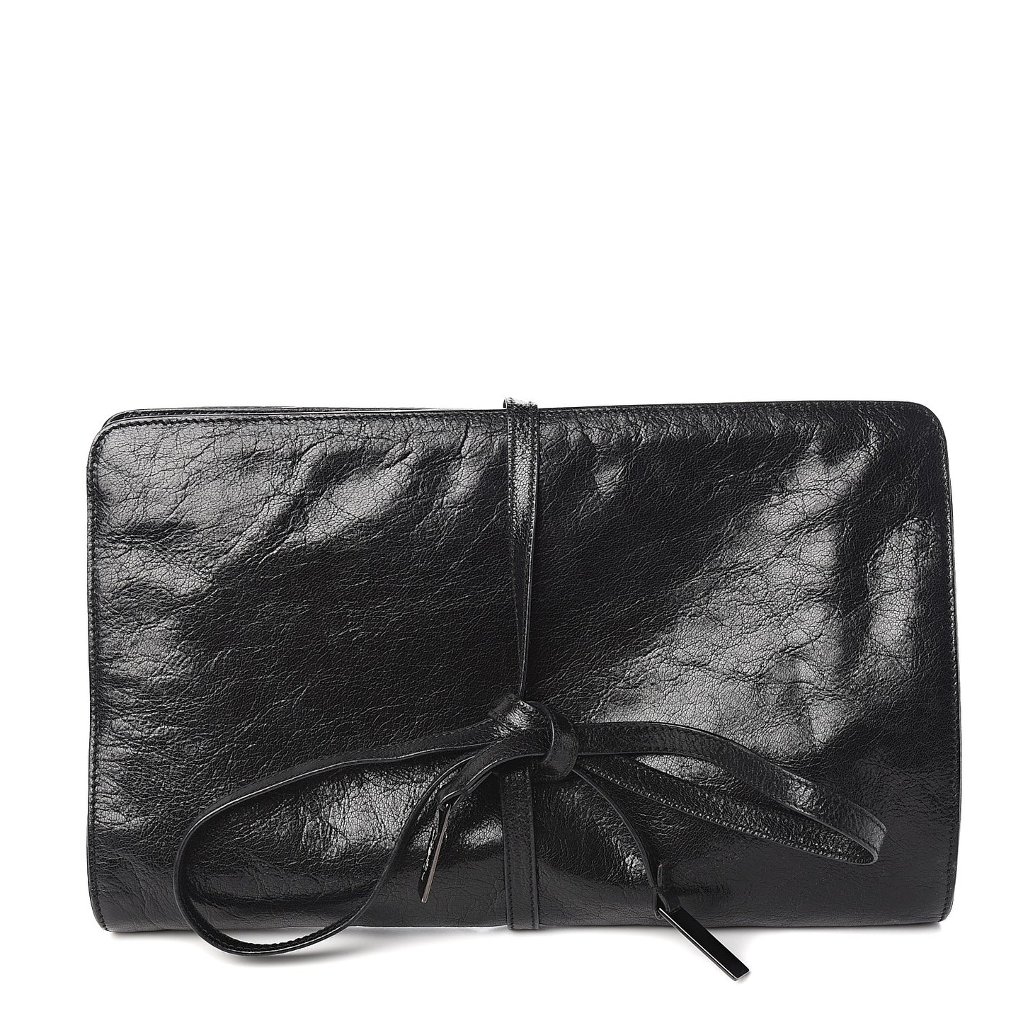 Textured Patent Fold-Over Clutch Black