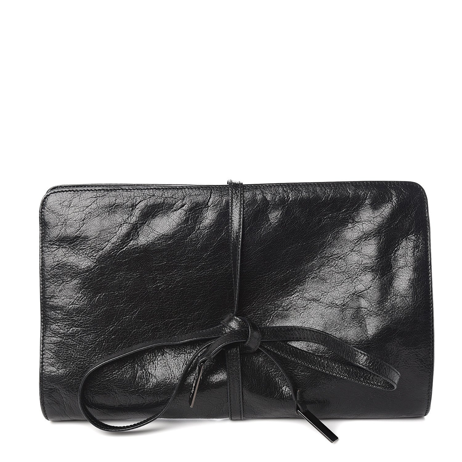 Saint Laurent Textured Patent Fold-Over Clutch Black 1 of 6