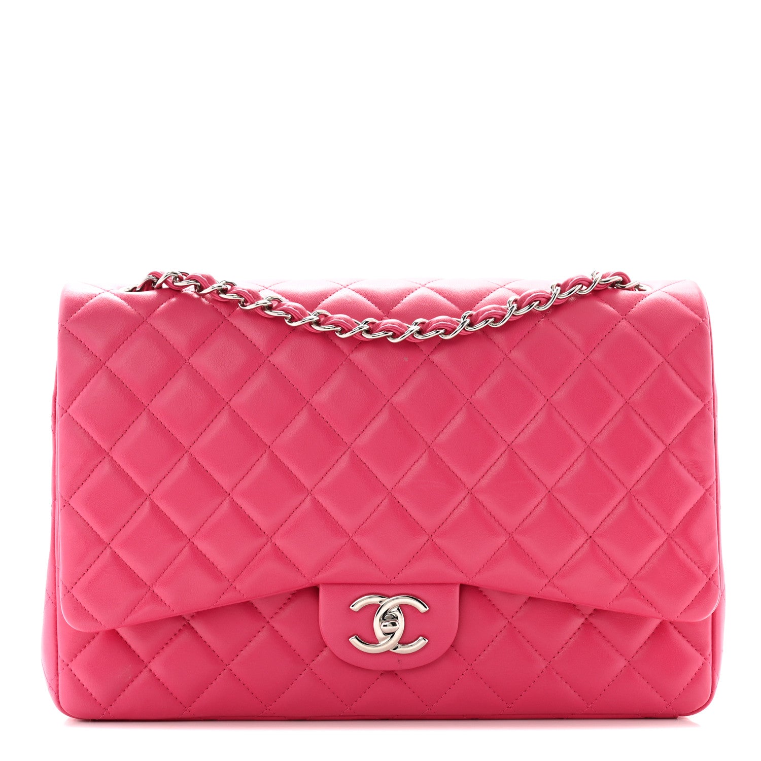 Chanel Lambskin Quilted Maxi Double Flap Dark Pink 1 of 13