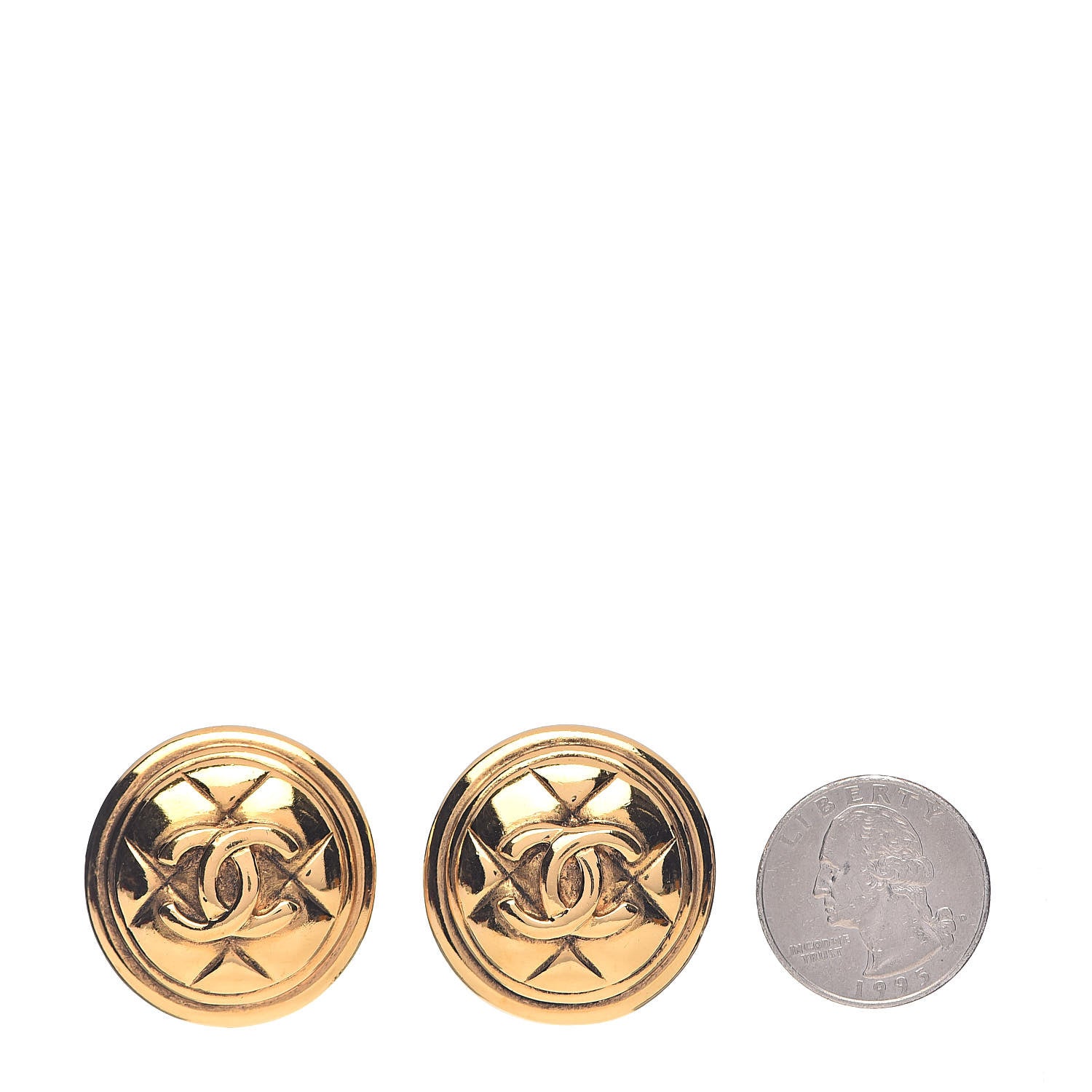 Chanel Metal Quilted CC Round Clip On Earrings Gold 2 of 5